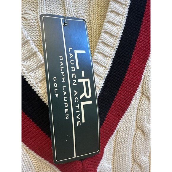 Lauren Ralph Lauren V Neck Cricket Sweater Cable Knit Sz Large NEW Golf Preppy - Picture 4 of 10
